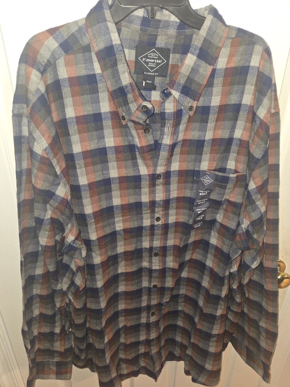 St. John's Bay Men's 4XLT Plaid Button-Down Shirt in Blue,gray, Orange Flannel